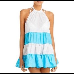 NWT** Solid & Striped Womens Brianna Blue Cotton Mini Summer Halter Dress Size M